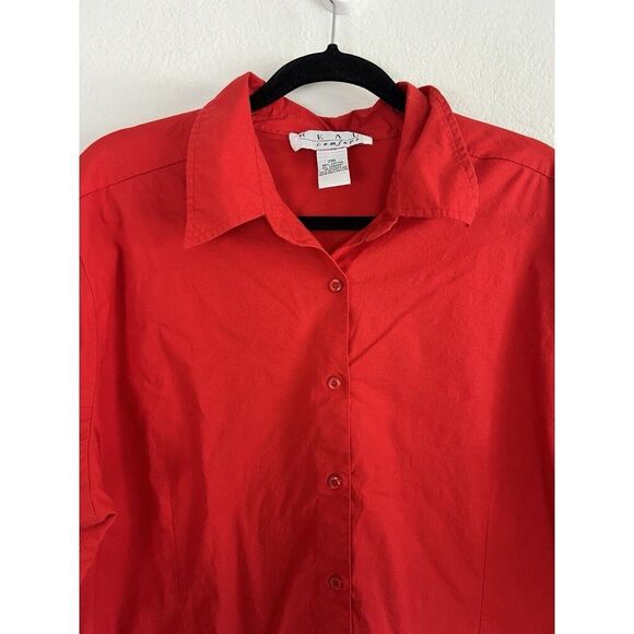 Real Comfort Vintage 90s Women’s Plus Size 2XL Red Button Front Cotton Blouse - Picture 7 of 10